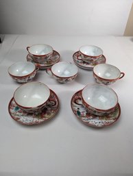 Early Japanese Geisha Girls Teacups And Saucers