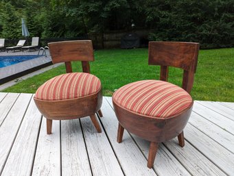 Pair Of Antique Argentinian Fireside Stools With Upholstered Seats