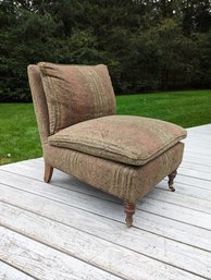 Custom Upholstered Slipper Chair With Front Casters