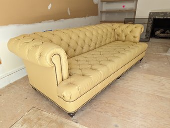 Chesterfield Sofa With A Light Camel Color Naugahyde Faux Leather