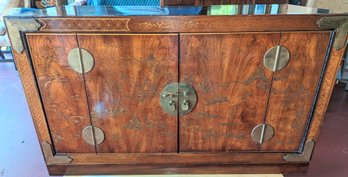 Drexel Heritage Et Cetera Rosewood Chinoiserie Campaign Ming Console Cabinet 77'