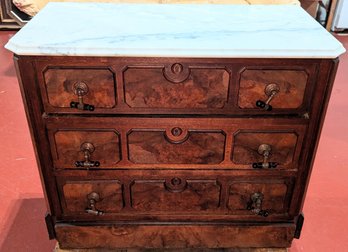 Antique Burl Chest Of Drawers With Marble Top