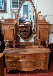 Antique Wood Carved Vanity Dresser