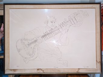 Hand Drawing Of The Famous Indian Sitarist And Composer Ravi Shankar, Signed & Numbered