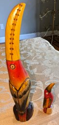 Pair Of Two Hand Carved Wood Birds - Ecuador