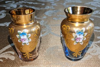 Vintage Vecchia Murano Small Hand Painted Vases Set Of 2