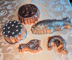 Lot Of 5 Vintage Copper Jello Molld/Wall Hanging