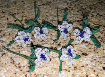 Lot Of 6 Vintage Glass Beaded Flowers