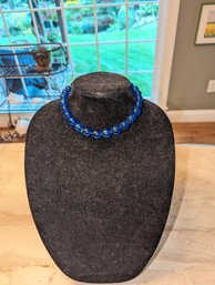 Vintage Cobalt Blue Glass Beaded Necklace