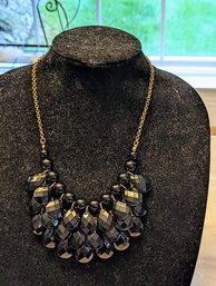 Vintage Black Faceted Bib Necklace