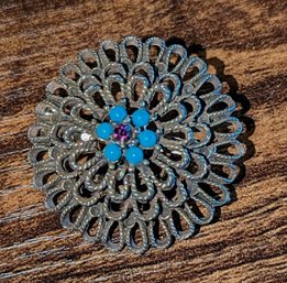 Vintage Faux Turquois And Purple Crystal Brooch