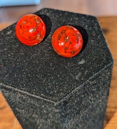 Vintage Orangish/Red Venetian Glass Earrings