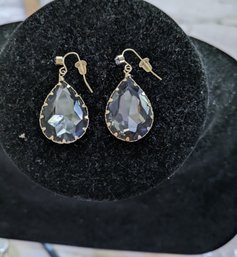 Gray Tear Drop Rhinestone Earrings.