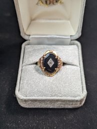 Antique 10k Gold Onyx Ring Sz 5