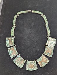 Sterling Inlay Copper Necklace Signed P.S. 16'