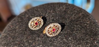 Oval Rhinestone & Ruby Center Earrings