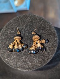 Antique Gold & Black Crystal Earrings