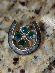 Gold Tone Horseshoe & Lucky Clover Pin