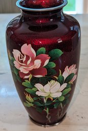 Japanese Cloisonne Akasuke Ginbari Pigeon Blood Vase