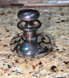 Antique Sterling Glass Perfume Bottle - Not Marked