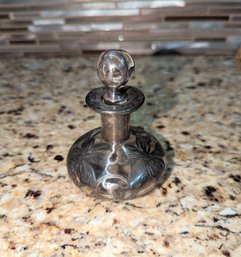 Antique Sterling Silver & Glass Perfume Bottle - Not Marked