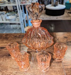 Vintage MCM Peach Cut Glass Decanter Set