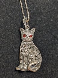 Sterling Cat And Necklace