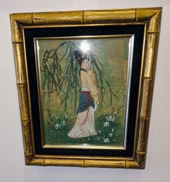 Vintage Asian Geisha Watercolor On Cork