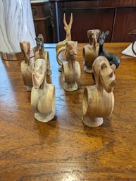 Set Of 8 African Wood Carved Napkin Rings