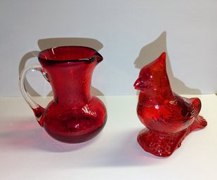 Lot Of 2 Vintage Beautiful Home Decor Items In Ruby Red Glass