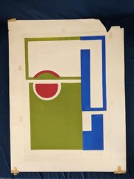 Signed Artist Proof Geometric Abstract 'Composition In Blue, Green, And Red' By Nancy Savada