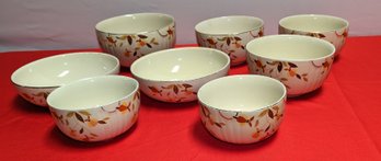 Vintage Superior Hall Quality Dinnerware  Lot Of 8 Round Bowls- Autumn Leaf