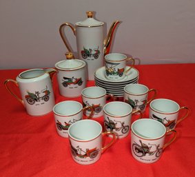 Vintage Car Demitasse Set By De Limoges 19 Pieces -Service For 8