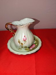 Vintage Lefton China Green Pitcher & Tray Set