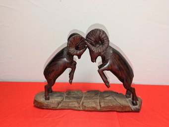 Hand Carved Battling Wood Rams