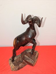 Hand Carved Ram On Mountain