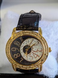 Lanciani Rhinestone Bezel And Half Moon Rhinestone Face Watch