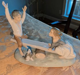 Retired Lladro Seesaw Bo, Girl & Dog #4867 (No Box)