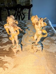 2 Depose Angels Cherubs Musicain Art Lot Of 2