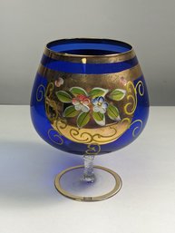 Painted Cobalt Glass Goblet