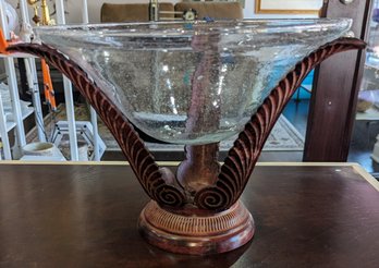 Brass Acanthus Leaf & Glass Pedestal Centerpiece Bowl