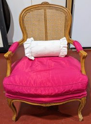 Vintage Wood & Cane Hot Pink Accent Chair