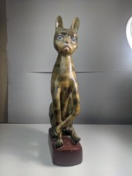 Carved Wooden Cat Sculpture