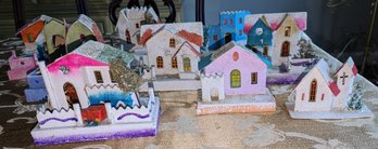 Lot Of 9 1950 Vintage Japan Putz Christmas Village Buildings