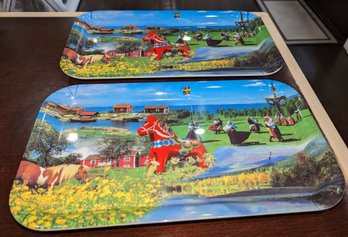 Pair Of Melamine Trays With Pictures Of Sweden