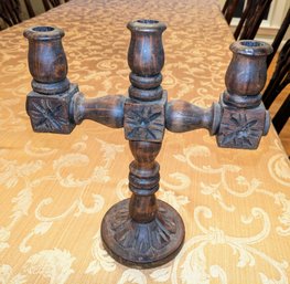 Vintage Wood Hand Carved Mexican Candelabra