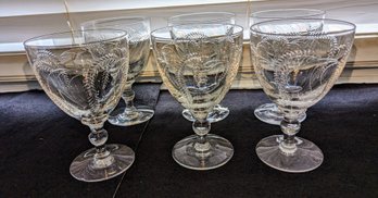 Set Of 6 Vintage  Lead Crystal Etched Water/Wine Glasses ( 2 Of 2 )