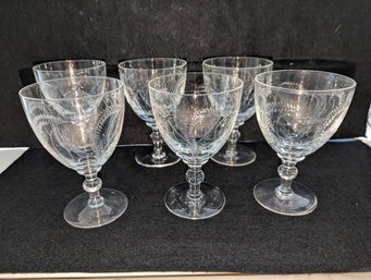 Set Of 6 Vintage  Lead Crystal Etched Water/Wine Glasses ( 1 Of 2 )