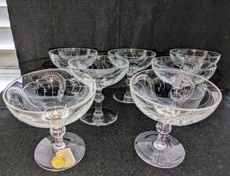 Set Of 7 Vintage Webb Corbett Lead Crystal Etched Champagne/Dessert Glasses ( 1 Of 2 )