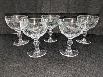 Lot Of 5 Webb Corbett, England, Vintage Etched Lead Glass Larger Cordial Glasses (1 Of 2 )